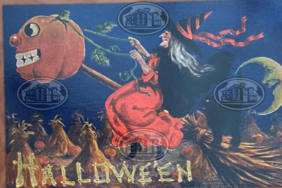 Halloween Postcard - Witch On Broom