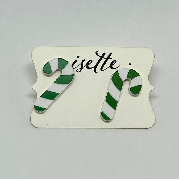 Candy Cane Stud Earrings (Green and White Stripes) by Isette